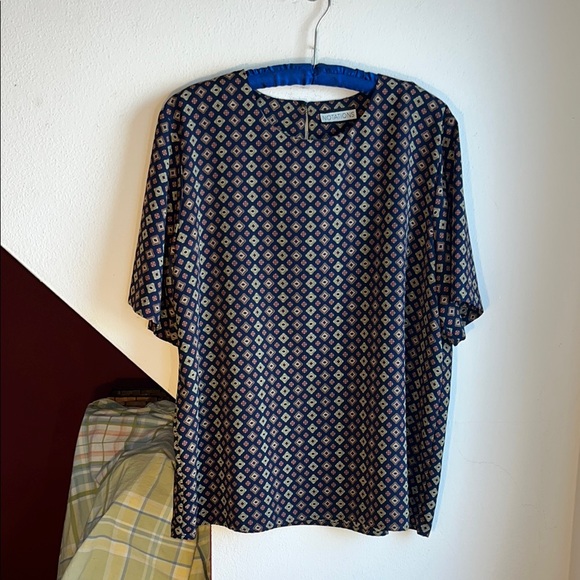 Notations Tops - Navy and Cream Patterned‎ Blouse